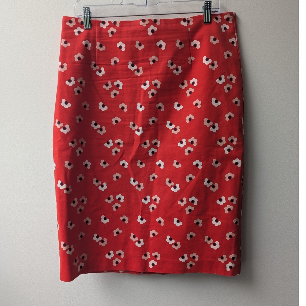 Boden Pencil Skirt Red Floral Cotton Blend 12R Mod Retro Bright Bold Feminine